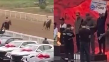Qazaqstandyq shabandoz ózine kómektesken qyrǵyzstandyq balaǵa júldesin syilady (VIDEO)