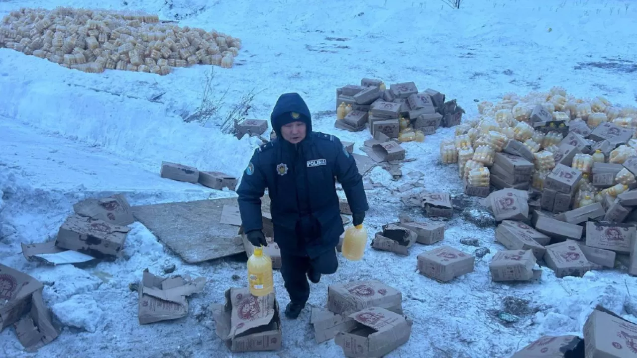 ШҚО-да полицейлер жолдан шығып кеткен жүк көлігінің жүргізушісіне көмектесті