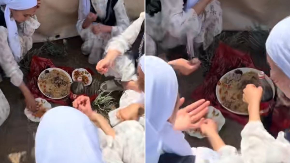 جەرگە پاكەت تٶسەپ تاماق جەگەن كەلٸندەردٸ ەل سىناپ تاستادى (ۆيدەو)