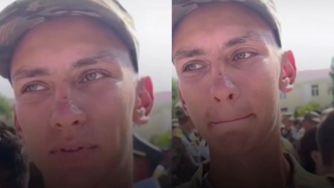 Ант қабылдау рәсіміне жақындары келе алмаған сарбаздың видеосы тарады (ВИДЕО)